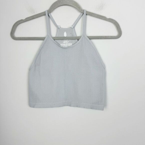 FREE PEOPLE | FP MOVEMENT Happiness Runs Gray Ribbed Crop Tank Women’s Size M/L - Picture 4 of 10